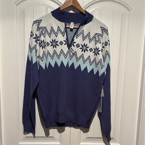 Kyodan Blue and White Geometric quarter  Zip Sweater